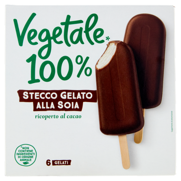 Vegetale 100% 6 Stecchi di Gelato alla Soia Ricoperti di Cioccolato Fondente 300 g