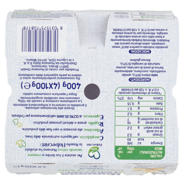 Humana NaturCare Merenda al latte Vaniglia 4 x 100 g