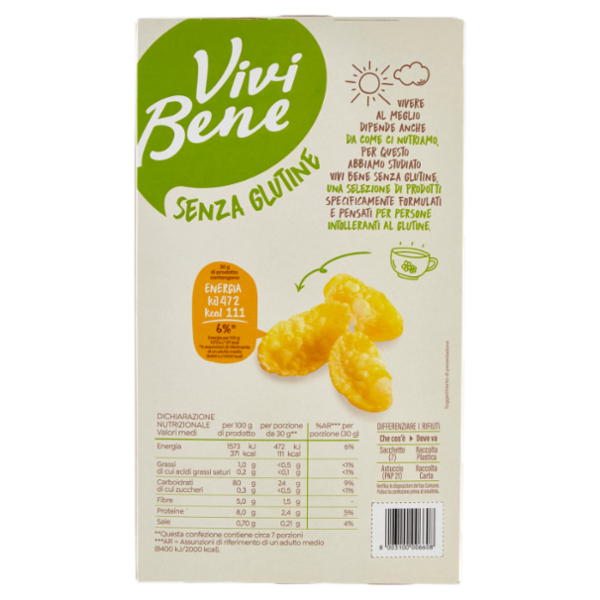 Vivi Bene Senza Glutine Corn Flakes Fiocchi di Mais Tostati senza Glutine 220 g