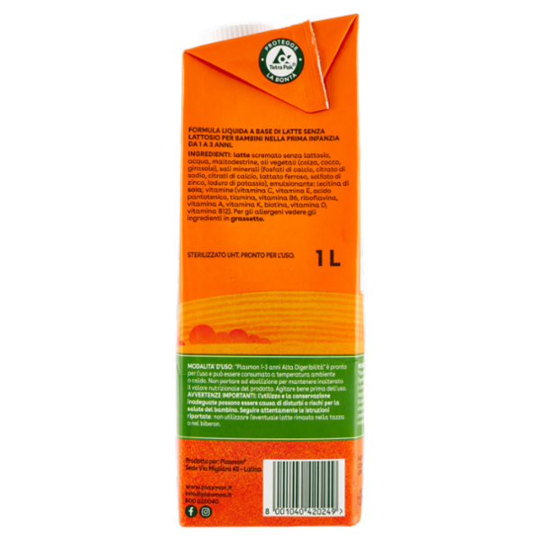 Plasmon Latte di Crescita Senza lattosio* Alta Digeribilità 1-3 Anni 1 L