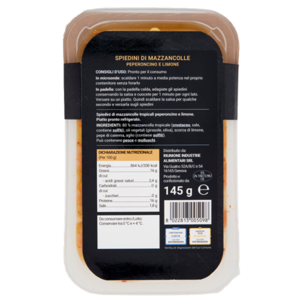 Riunione Spiedini di Mazzancolle Peperoncino e Limone 145 g