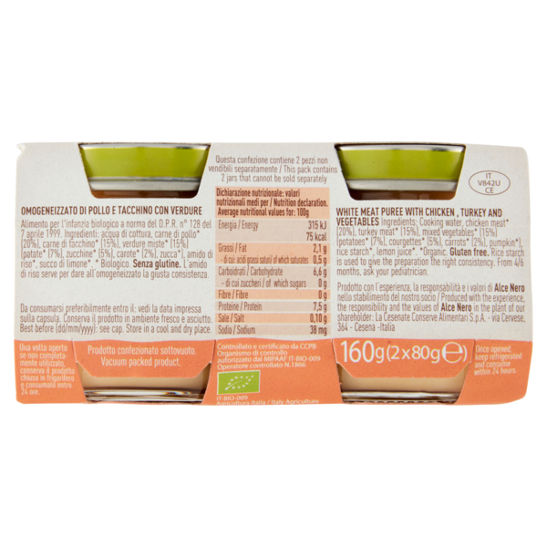 alce nero Omogeneizzato di Carni Bianche e Verdure 2 x 80 g