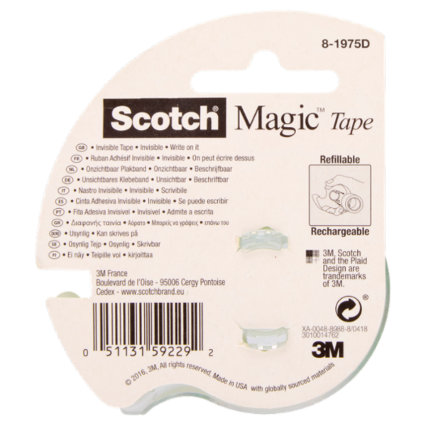 Scotch® Magic™ Nastro adesivo invisibile, 19 mm x 7,5 m, 1 rotolo su dispenser/confezione