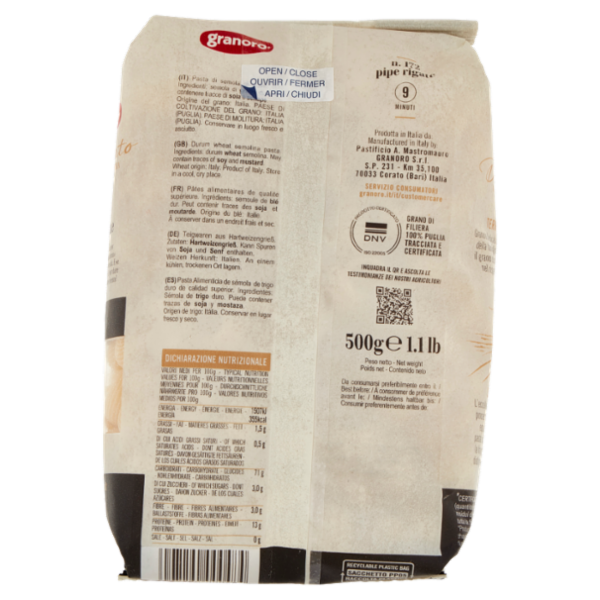 granoro Dedicato n. 172 pipe rigate 500 g