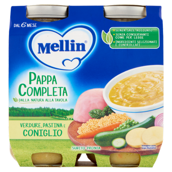 MELLIN Pappa Completa, Pastina Verdure Coniglio, dal 6° mese, 2x250g