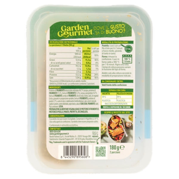 GARDEN GOURMET Filetti Gratinati Vegani Sapore di Mare 2 pezzi 180g