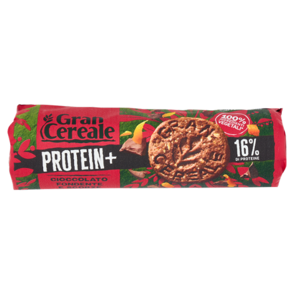 Gran Cereale Protein + Biscotti con 16% di Proteine, Cioccolato Fondente e Scorze d'Arancia 250g