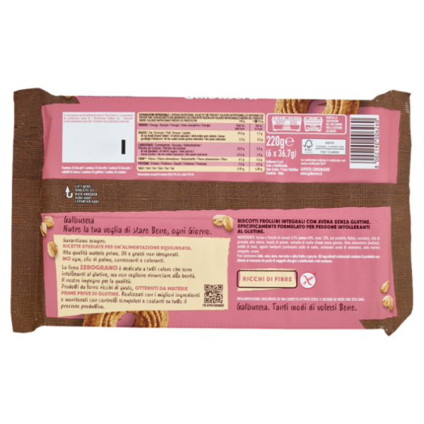 Galbusera ZeroGrano Integrale con Avena Senza Glutine 220 g (6 monoporzioni)