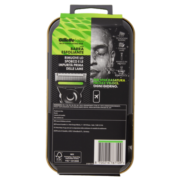 Gillette Labs Rasoio da Uomo Champion Gold Edition Custodia da Viaggio 1 Manico + 2 Lamette + 1 Base