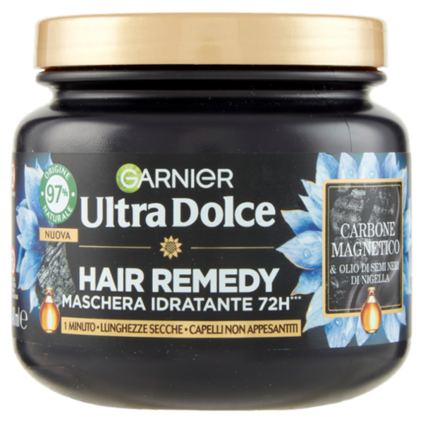 Garnier Ultra Dolce Hair Remedy Maschera per Capelli Idratante 72H Carbone Magnetico, 340 ml