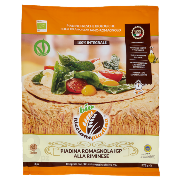 Riccionepiadina bio Piadina Romagnola IGP alla Riminese Integrale 3 pz 375 g