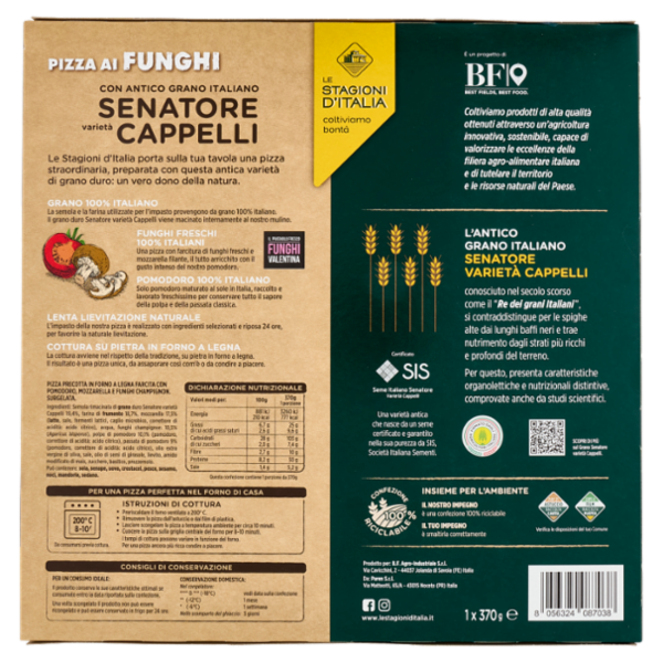 Le Stagioni d'Italia Pizza ai Funghi Senatore varietà Cappelli 370 g