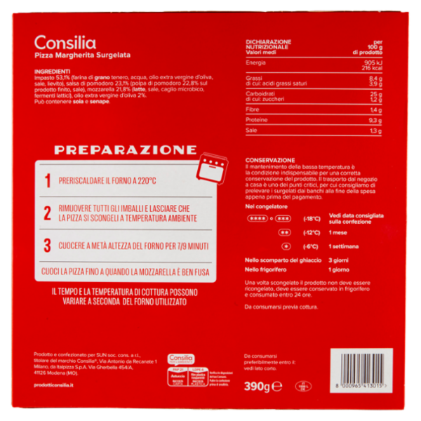 Consilia Pizza Margherita Surgelata 390 g