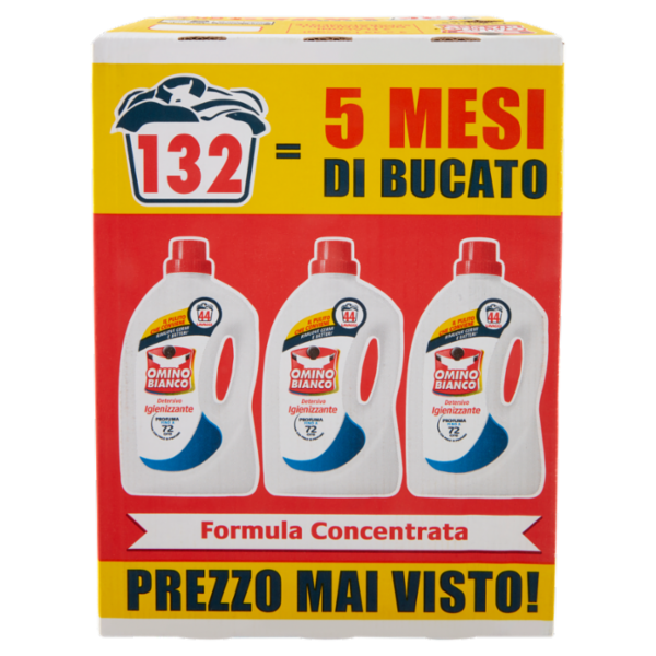 Omino Bianco Detersivo Lavatrice Liquido Igienizzante 3 x 44 Lavaggi 3 x 1760 ml