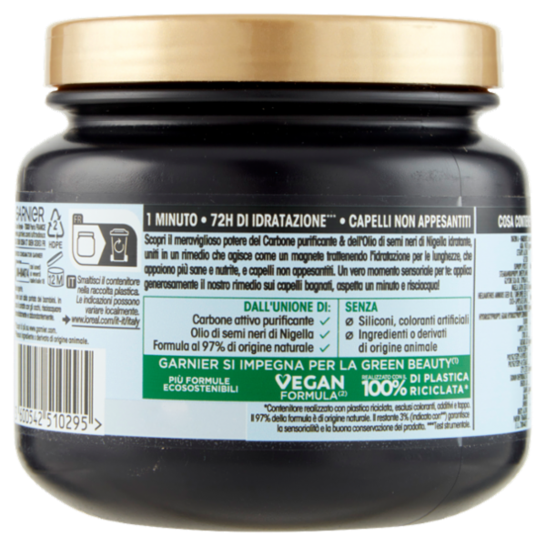 Garnier Ultra Dolce Hair Remedy Maschera per Capelli Idratante 72H Carbone Magnetico, 340 ml