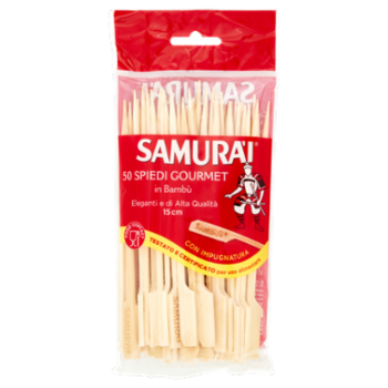 Samurài Spiedi Gourmet In Bambù Con Impugnatura 15 Cm 50 Pz