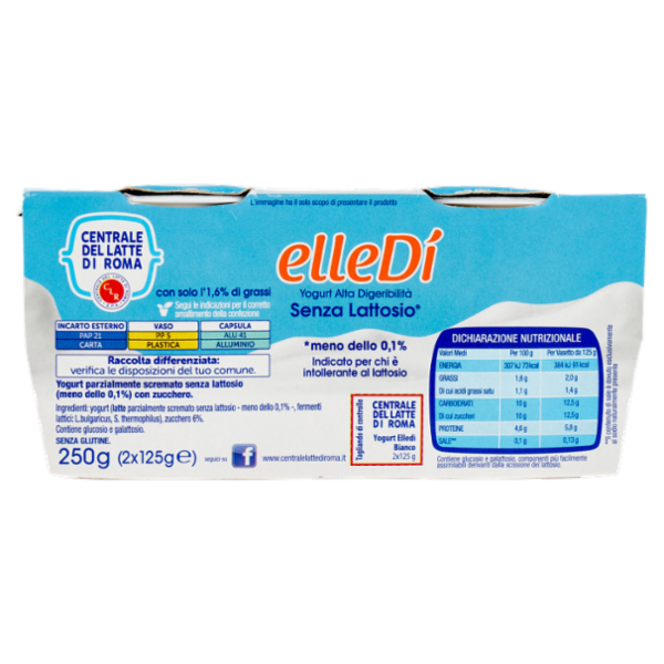 Centrale del Latte di Roma elleDì Yogurt Alta Digeribilità Senza Lattosio* Bianco 2 x 125 g
