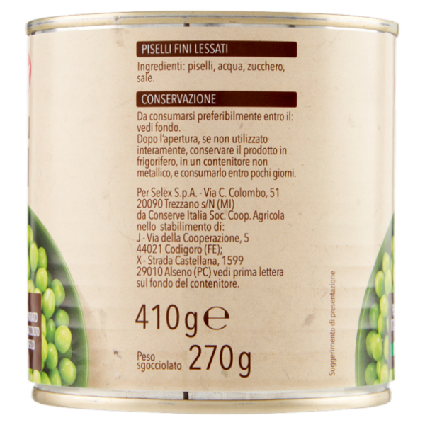 Selex Piselli Fini Lessati 410 g