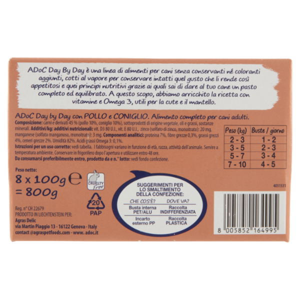 ADoC Day by Day per Cani di taglia piccola con Pollo e Coniglio 8 x 100 g