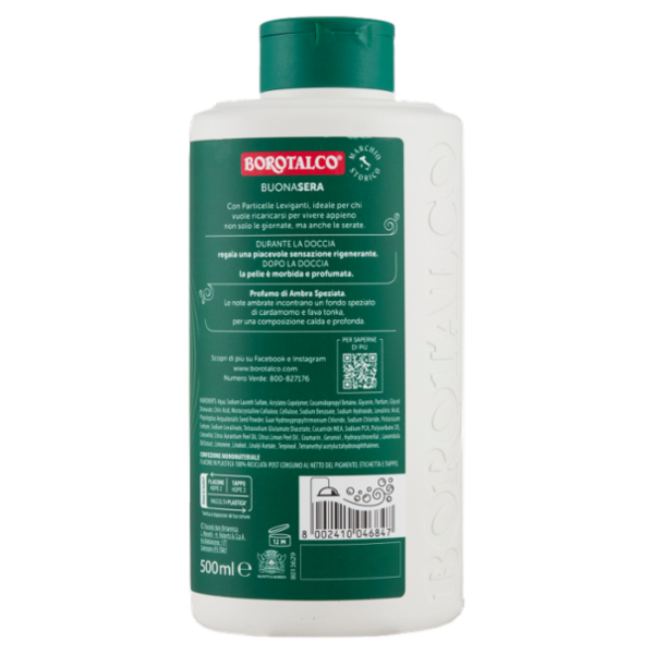 Borotalco Buonasera Profumo di Ambra Speziata Rigenerante Bagnodoccia Ricco 500 ml