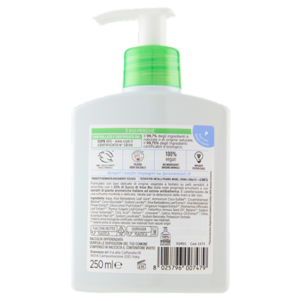 I Provenzali Bio Sapone Liquido Biologico Aloe 250 ml