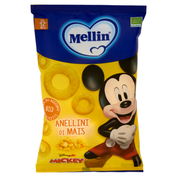MELLIN Anellini di Mais, Disney Mickey Mouse, Snack Biologico, Senza Glutine, adatto dai 12 mesi 15g