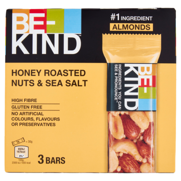 Be-Kind Barretta Mandorle Tostate, Miele e Sale Marino, 3 x 30 g