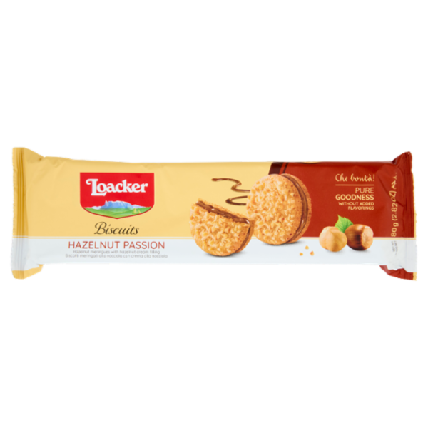 Loacker Biscuits Hazelnut Passion Biscotti meringati con crema alla Nocciola 80g