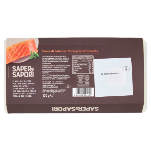 Selex Saper di Sapori Salmone Affumicato Norvegese Cuore di Filetto 130 g