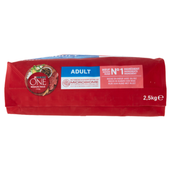 PURINA ONE Medium/Maxi Adult Ricco in Manzo con Riso 2,5 kg