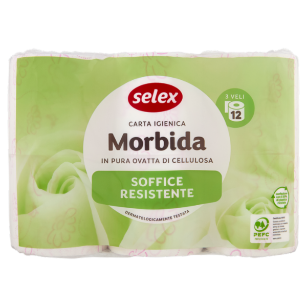Selex Carta Igienica 3 Veli 180 Strappi 12 Rotoli