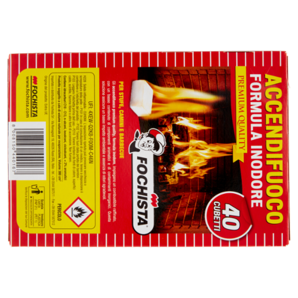 Fochista Accendifuoco Formula Inodore Premium Quality per Stufe, Camini e Barbecue 40 pz