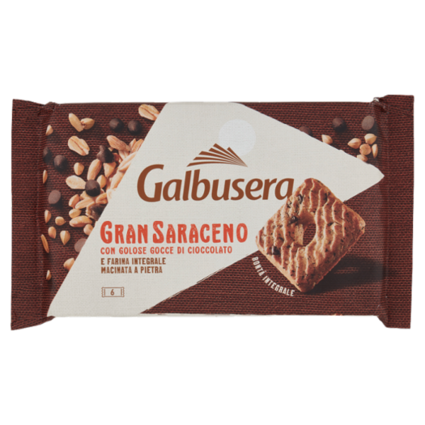 Galbusera Gran Saraceno con Golose Gocce di Cioccolato e Farina Integrale Macinata a Pietra 6x43,3 g