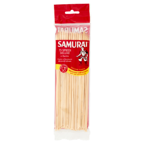 Samurài Spiedi Deluxe in Bambù Sezione Tonda 20 cm Ø 3,0 mm 75 pz