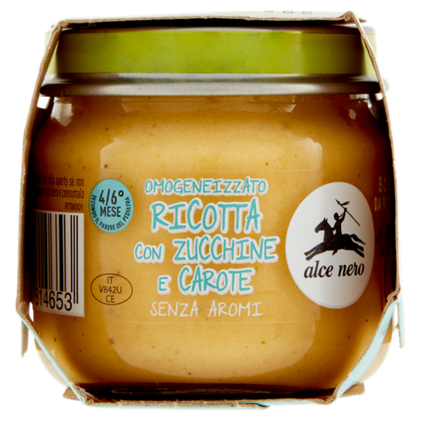 alce nero Omogeneizzato Ricotta con Zucchine e Carote 2 x 80 g