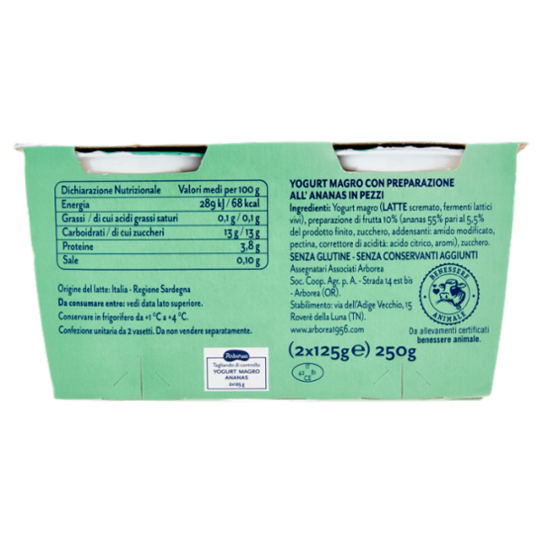 Arborea Yogurt Zero Grassi Ananas in pezzi 2 x 125 g
