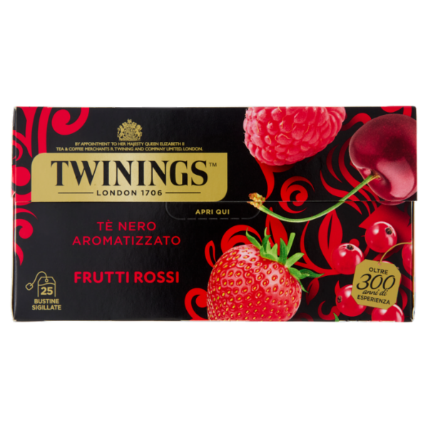 Twinings Frutti Rossi Tè Nero aromatizzato alla Fragola, Ciliegia, Ribes Lampone 25 filtri The 50 g