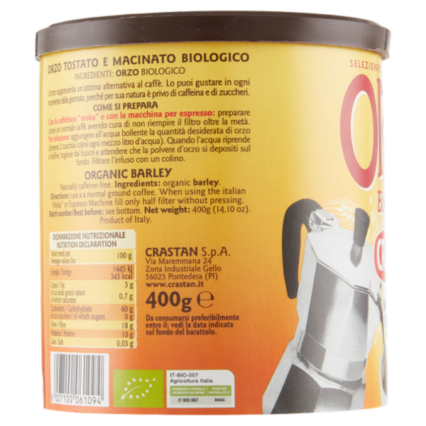 Crastan Bio Orzo Biologico Macinato per Moka 400 g