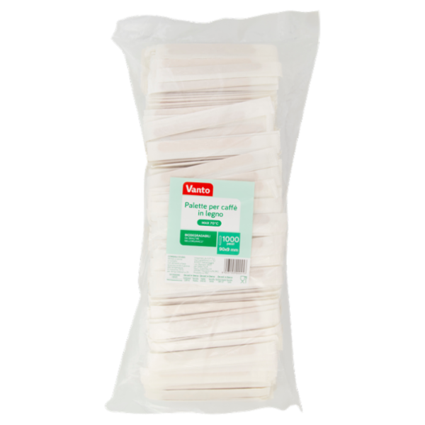 Vanto Palette per Caffè in Legno Biodegradabili Imbustate Singolarmente 1000 pezzi