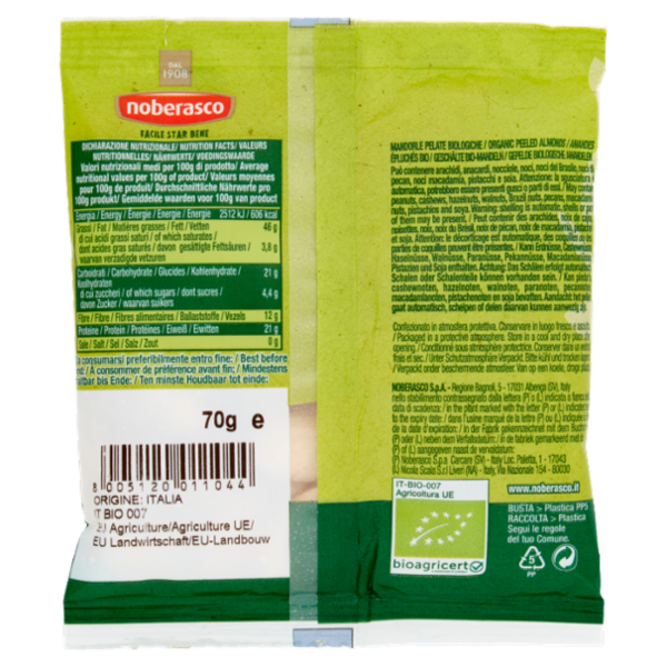 noberasco Bio Mandorle Pelate 70 g