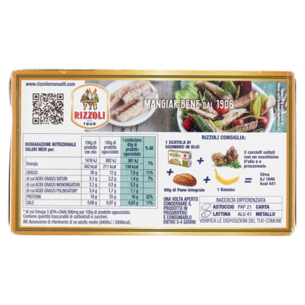 Rizzoli Filetti di Sgombro in Olio di Oliva 90 g