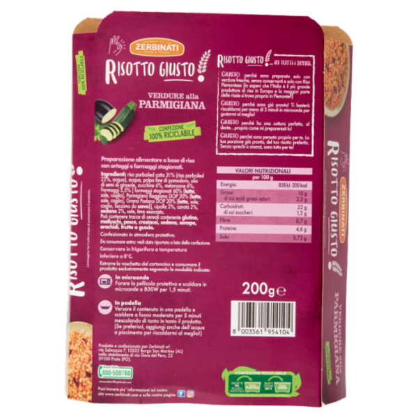 Zerbinati Risotto Giusto! Verdure alla Parmigiana 200 g
