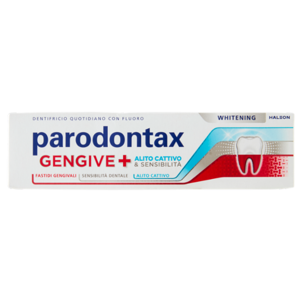 Parodontax Gengive + Whitening, Dentifricio Quotidiano per Alito Cattivo & Sensibilità Dentale 75 ml