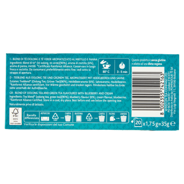 Sir Winston Tea Tè Oolong Blu Mirtillo 20 x 1,75 g
