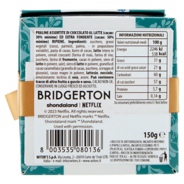 Witor's Bridgerton Collection Praline Assortite di Cioccolato al Latte e Fondente Ripiene 150 g