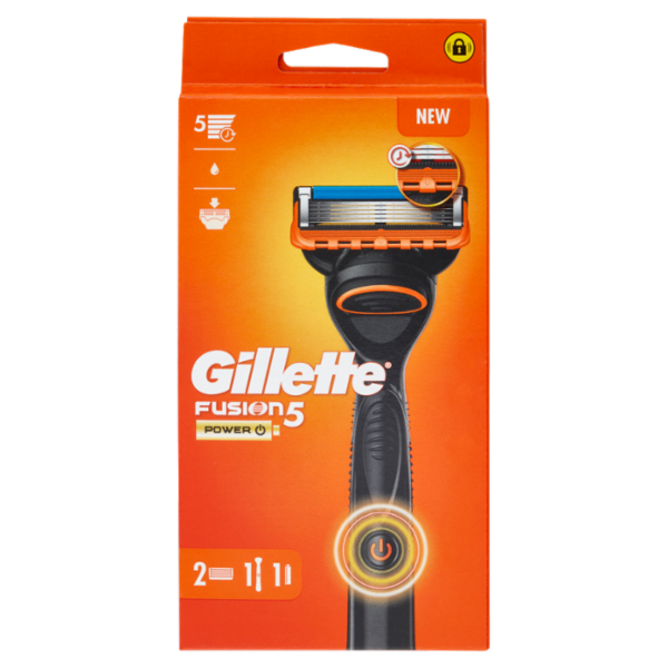 Gillette Rasoio Uomo Fusion5 Power a 5 lame, 1 Manico + 2 Lamette Barba