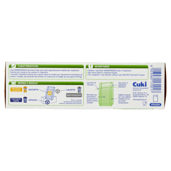 Cuki Conserva Verdefresco Sacchetti Frigo per verdure 29 x 42 cm 20 pz