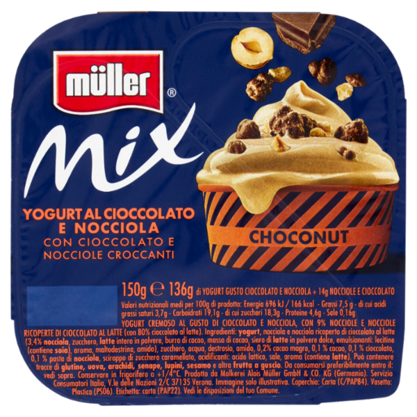 müller Mix Yogurt al Cioccolato e Nocciola con Cioccolato e Nocciole Croccanti 150 g