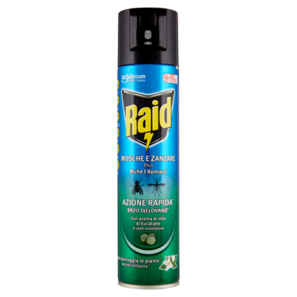 Raid Mosche e Zanzare Spray Eucalipto Insetticida, Antizanzare e Antimosche, Azione rapida, 400 ml