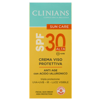 Clinians Sun Care Crema Viso Protettiva Anti Age Con Acido Ialuronico SPF 30 Alta 50 ML
